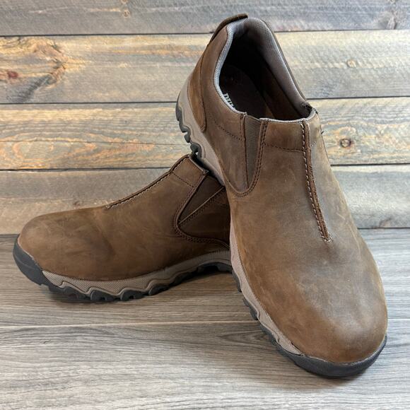 Duluth Wild Boar Leather Smooth Toe Shoe Size 14 Moccasin Slip On Brown Comfort - Picture 1 of 13